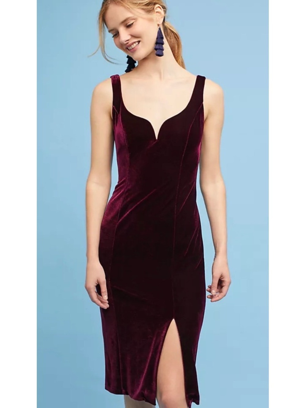 NWT Donna Morgan Sasha Velvet Midi Dress Size 8